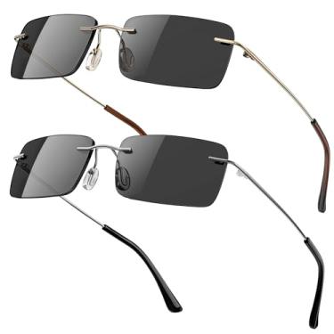 Imagem de SKYOAK Pacote com 2 óculos de sol executivos sem moldura para homens com proteção UV400 ao ar livre, design sem aro de metal, óculos de leitura com lentes escuras 2.0 x – Não bifocais
