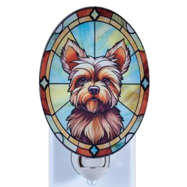 Imagem de VOUWOWOX Yorkshire Terrier Luz Noturna para Cachorros Estilo Vitral Decoração para Amantes de Cachorros Plug In Wall Animal Nightlight para Banheiro Quarto Corredor Presente para Proprietários de