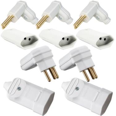 Imagem de 5 Plug Macho 3 Pinos 90 Graus + 5 Tomada Branca Margirius
