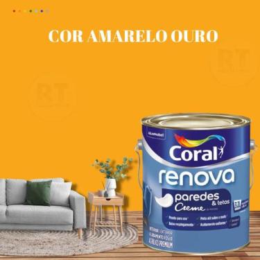 Imagem de Tinta Para Parede Acrílica Coral Renova Cor Amarelo 3,2l Lavável Premi