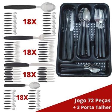 Imagem de Faqueiro Aço Inox 72 Pçs C/ 3 Porta Talheres Berlim Preto - EM CASA TE