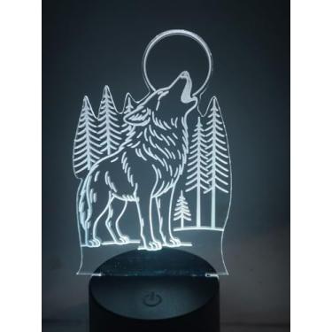 Imagem de Luminária Decoração Lobo Uivando, 16 Cores RGB, Alimentação USB/Pilha