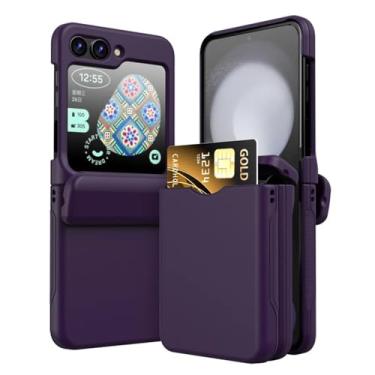 Imagem de Dobradiça completa de plástico com suporte de cartão Capa de telefone para Samsung Galaxy Z Flip 6 5 4 3 Flip6 Flip5 Flip4 Flip3 5G Capa, roxo profundo, para Galaxy Z Flip3