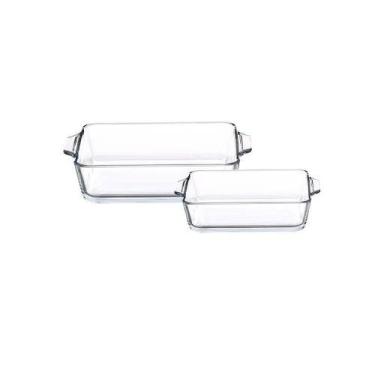Imagem de Jogo De 2 Travessas Quadradas 400/800ml Em Vidro Borossilicato E Alça 