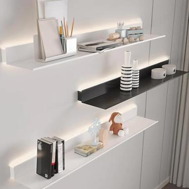 Imagem de Prateleira De Exposição Flutuante Com Luz Led Iluminada Embutida, Prateleiras Flutuantes Brancas Para Parede, Estantes Flutuantes Invisíveis Para Fotos De Lugares, Livros, Coleçõe, 120cm/48in