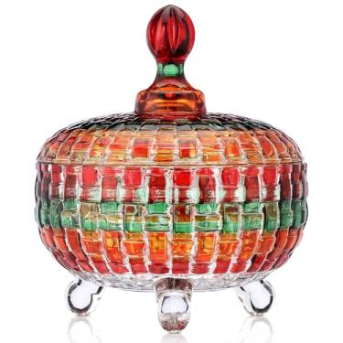 Imagem de DoubleFill Prato grande de vidro de 737 g com tampas, pote de cristal com tampa, pote de vidro coberto decorativo, caixa de joias, recipientes de biscoito de buffet de casamento para lanches, grãos de