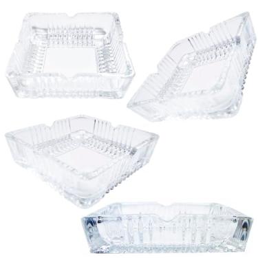 Imagem de Kit com 4 Cinzeiro de Mesa Quadrado Cristal Vidro Frisado 10x10cm Resistente 4 cavidades