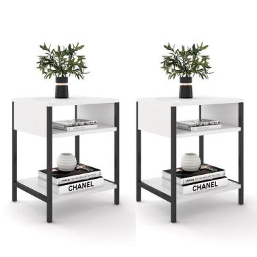 Imagem de Kit 2 Mesas de Cabeceira Estilo Industrial Plaza L03 Branco - Mpozenat