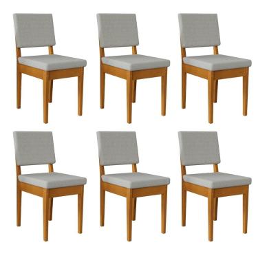 Imagem de Kit 6 Cadeiras 100% Madeira Maciça Encosto e Assento Estofado Miami Cerejeira/Cinza