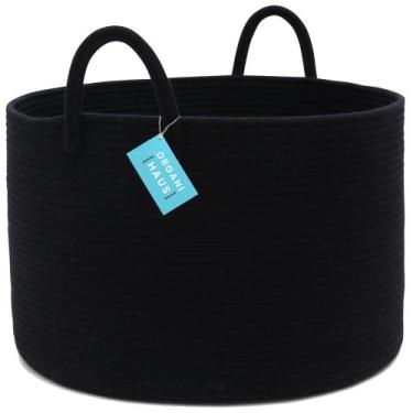 Imagem de Cesto de roupa suja OrganiHaus Woven Cotton Rope 20x13in preto