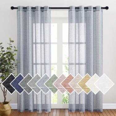 Imagem de Cortinas NICETOWN com textura de linho semi transparente 213x132cm Sea