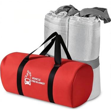 Imagem de KR KITCHENRAKU Cobertor grande de fibra de vidro para incêndio de emergência, cobertor de supressão de incêndio de carro para conflagração com bolsa de transporte (prata, 6 x 9 m)