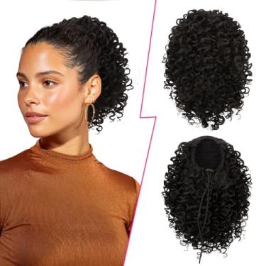 Imagem de PEACOCO Extensão de rabo de cavalo com cordão de 30 cm curto afro puff kinky cacheado rabo de cavalo para cabelo sintético afro-americano extensões de cabelo para mulheres (2/4)