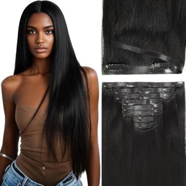 Imagem de Loxxy Grampo de cabelo humano sem costura em extensões, extensões de cabelo preto azeite cabelo humano real 8 peças 115 g para mulheres negras, trama dupla macia