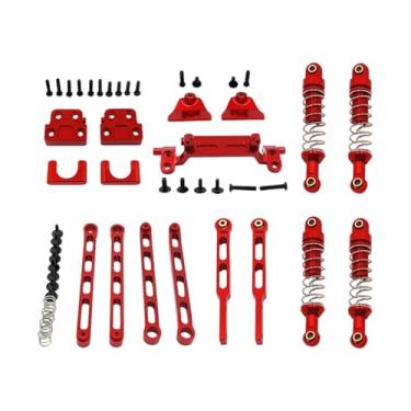 Imagem de MERIGLARE Kit de atualizações RC 1/12, eixo dianteiro traseiro, hastes de tração fixas, suportes de amortecedor de metal, componentes de fixação para carro RC, Vermelho