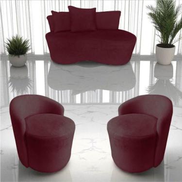 Imagem de Kit Namoradeira + 2 Poltronas Yara Orgânica Suede Marsala - Mansão Dec