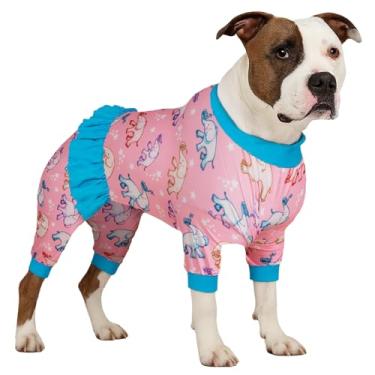 Imagem de LovinPet Macacões grandes para cães, macacão de algodão de gola alta, proteção UV, roupas confortáveis pós-cirurgia, estampa de elefante bebê rosa claro leve, pijama de cachorro grande, camiseta para