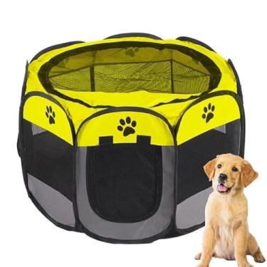 Imagem de Cercadinho Portátil para Pets, Dobrável, Impermeável, 61 cm x 37 cm, Montagem Rápida, Ideal para Cães e Gatos (Amarelo)
