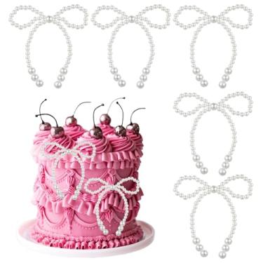 Imagem de YBEATY 5 peças de enfeite de bolo de arco de pérola branco imitação de arco de pérola decorações de cupcake coberturas de sorvete decoração de bolo decoração de bolo suprimentos de aniversário