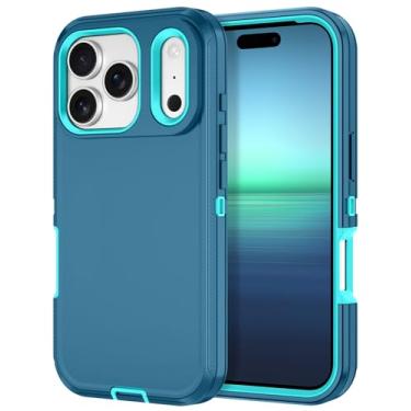 Imagem de I-HONVA Capa para iPhone 17 Pro, à prova de choque, à prova de poeira/queda, 3 camadas, proteção total [sem protetor de tela] Capa resistente para Apple iPhone 17 Pro de 6,3 polegadas 2025, turquesa
