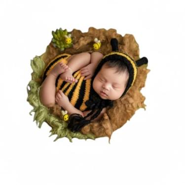 Imagem de Vomdrok Roupas mensais para fotografia de bebês recém-nascidos para meninos e meninas chapéu de abelha roupas para sessão de fotos, Amarelo, 0-8 weeks