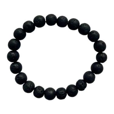Imagem de Pulseira Pedra Vulcânica Negra Natural Unissex 8 Mm