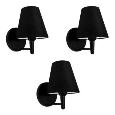 Imagem de Kit-3 Arandela Cone Md-2004 Base Preto Cúpula Em Tecido 14-14x07cm Preto - Bivolt