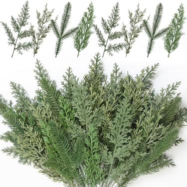 Imagem de UXORSN Ramos de pinheiro artificial, 40 peças, vegetação de Natal, caules artificiais de cedro, canudo de pinheiro, agulhas, folhas de palitos de árvore de Natal, para decoração de casa faça você
