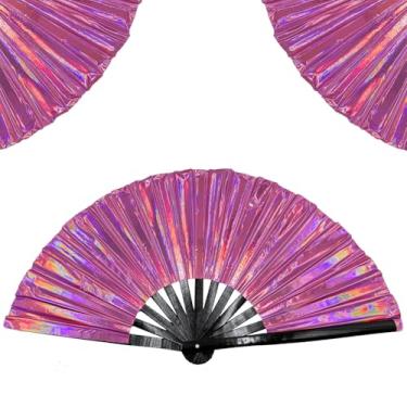 Imagem de Ventilador de botas no chão, 2025 novo grande holográfico dobrável leque de mão ventilador de dança poping, botas no chão, ventilador de mão dobrável estilo clássico costelas de bambu chinês (colorido