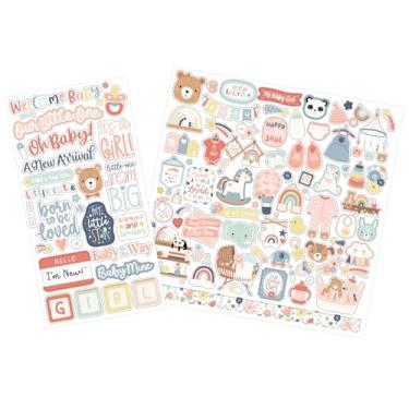 Imagem de Adesivos de scrapbook para bebês meninas - folha de aglomerado de frases fofas, adesivos rosa para scrapbooking, álbum de fotos e livro de memórias, total de 2 itens