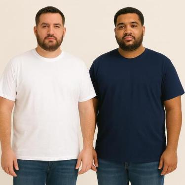 Imagem de Kit 2 Camiseta Camisa PLUS Size Masculina básica 100% Algodão lisa qua