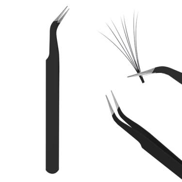 Imagem de FADVAN Pinça de aglomerado de cílios, aço inoxidável, ponta curva, pinça de ponta de 0,6 mm, pinça faça você mesmo, adesivos de arte de unhas para fazer joias