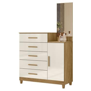 Imagem de Cômoda Para Quarto 104cm Com Espelho Kyra Freijó/Off Z17     - Mpozenato