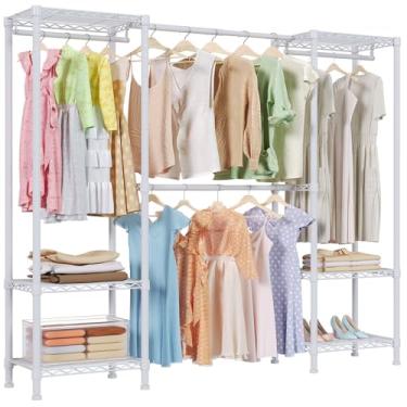 Imagem de Higeego Suporte de roupas H10 resistente expansível para pendurar roupas, organizador independente de armário com varões, extensível de 4,5 a 1,8 m, branco