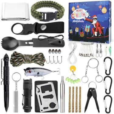 Imagem de Kit de sobrevivência calendário do advento adultos homens 2025, calendário de contagem regressiva de Natal para meninos adolescentes com acessórios legais para acampamento, pesca, caça, presentes de