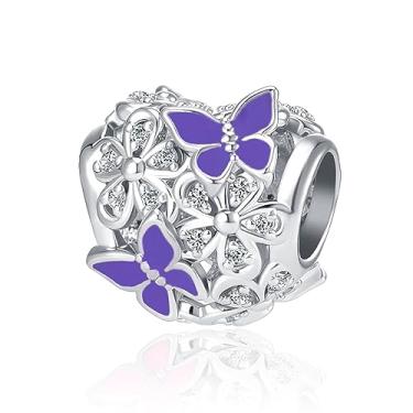 Imagem de MZC Jewelry Pingente de flor de borboleta compatível com pulseiras Pandora Charms, Metal, Sem Pedra Preciosa
