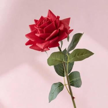 Imagem de peças de rosas com borda ondulada, flores artificiais com toque real, decoração para casamento, buquê de noiva, flores rosas falsas, festa em casa, mesa floral (rosa vermelha)