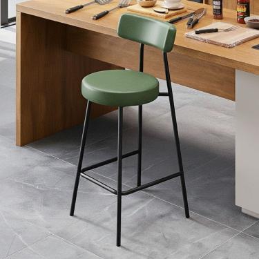 Imagem de Banqueta Alta Cozinha Kobe Estofada com Encosto Couríssimo Verde - Desk Design