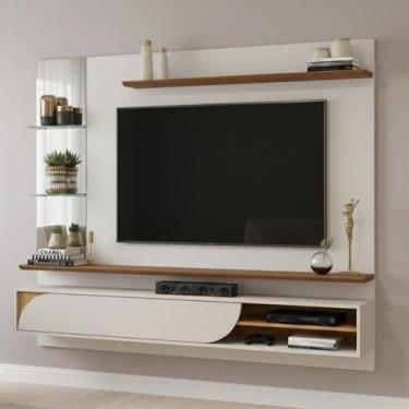 Imagem de Painel para Tv até 60 Polegadas 1 Porta Basculante Curva e Espelho com