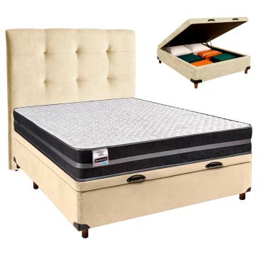 Imagem de Cama Box Bau + Colchão Casal Molas Ultralastic Bogota Inducol + Cabeceira Estofada