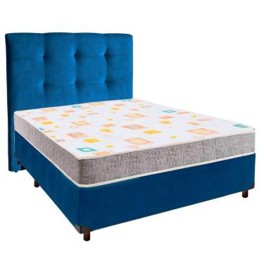Imagem de Cama + Box Azul e Colchão D20 Casal - D20 Inducol + Cabeceira