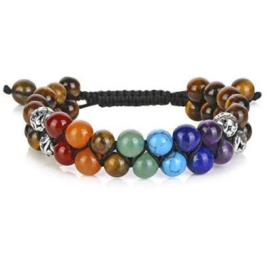 Imagem de Top Plaza Tiger Eye Stone Bead Chakra Pulseira 7 Chakras H