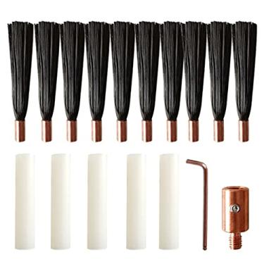Imagem de DKland Conjunto de pincéis M6/M8/M10 para limpador de solda MIG/TIG processador eletrolítico de polimento de aço inoxidável, 10 pincéis + 1 conector de cabeça de escova (cobre, M6)