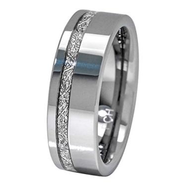 Imagem de PCH Jewelers Anel Meteorito 8 mm Tungstênio Aliança de Casamento Tira Fina Alto Polimento, Metal, meteorito