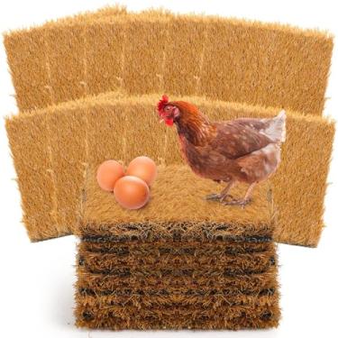 Imagem de Teenyyou Pacote com 24 almofadas de caixa de nidificação de frango, 33 x 33 x 30 cm almofada lavável para galinheiro, tapete de grama artificial, caixa de ninho reutilizável, tapete de cama de grama