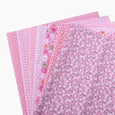 Imagem de YXQ 7 peças de tecido de algodão rosa 25,4 cm x 25,4 cm pacotes de quarto de gordura floral vários padrões costura acolchoado patchwork quadrados tecido para artesanato DIY