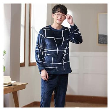 Imagem de ifgswopq Conjunto de pijama masculino de inverno masculino inverno grosso quente flanela conjuntos de pijama masculino manga longa plus size pijama roupa de dormir casual pijama pijama (cor