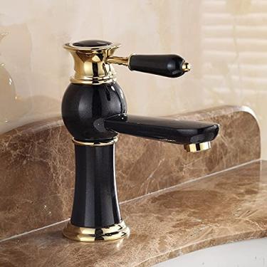 Imagem de RAUGAJ Torneiras, Classic Beautiful Deck Montado Single Handle Counter Top Bacia Torneira Latão Água Quente e Fria Banheiro Torneiras Misturadoras/Blackb