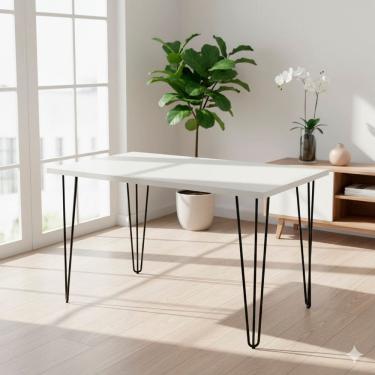 Imagem de Mesa Industrial 128cm X 75cm Hairpin Legs Branco TX
