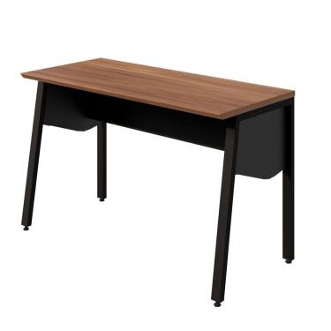 Imagem de Escrivaninha Escritório 120cm com Tampo Chanfrado e Pés Metal Industrial Executive F5 Office Nogal /Preto